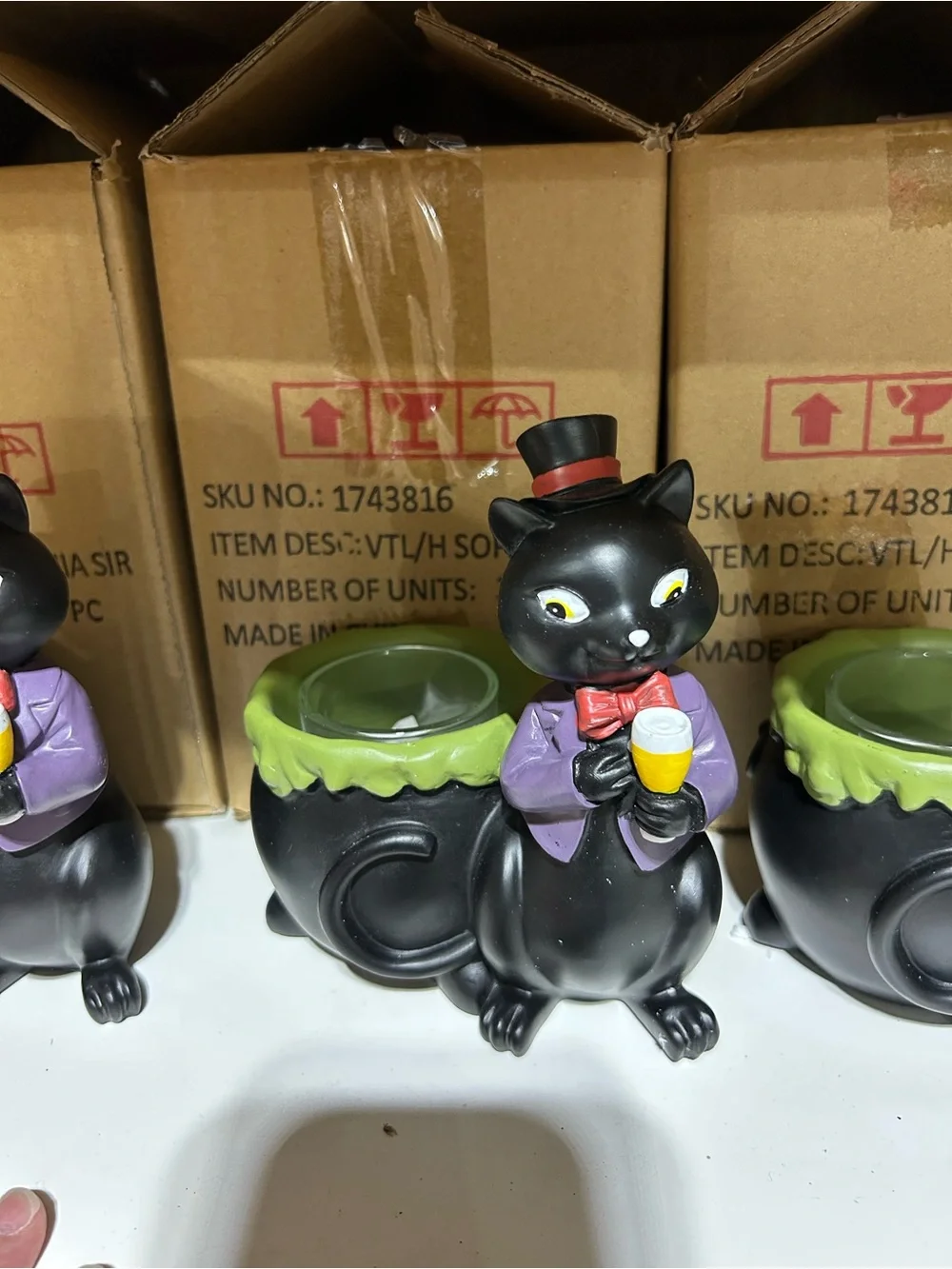 Yankee Candle Black Cat Tealight Holder with Purple Jacket and Green Cauldron